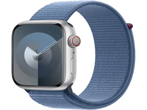 Apple Watch Series 9 Cellular 45mm Stříbrný hliník s ledově modrým provlékacím řemínkem