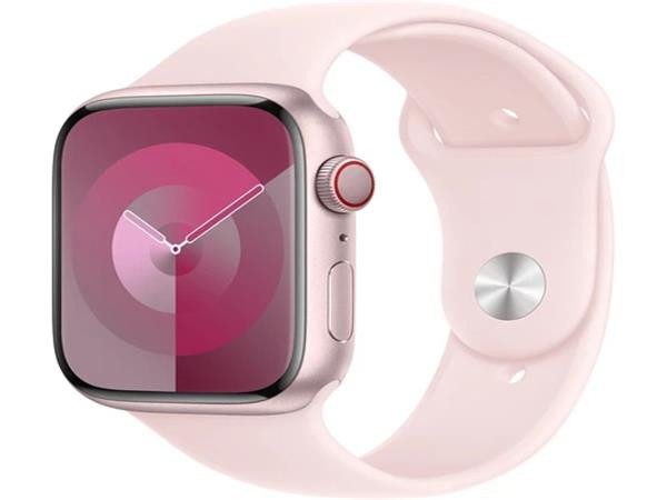 Apple Watch Series 9 Cellular 45mm Růžový hliník se světle růžovým sportovním řemínkem S/M