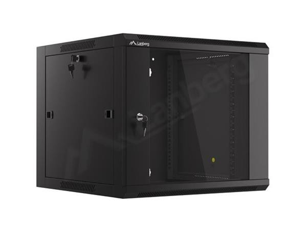 LANBERG Nástěnná jednodílná skříň 19", 9U 570x600 snadná a rychlá montáž (v rozloženém stavu) černá (RAL9004)  