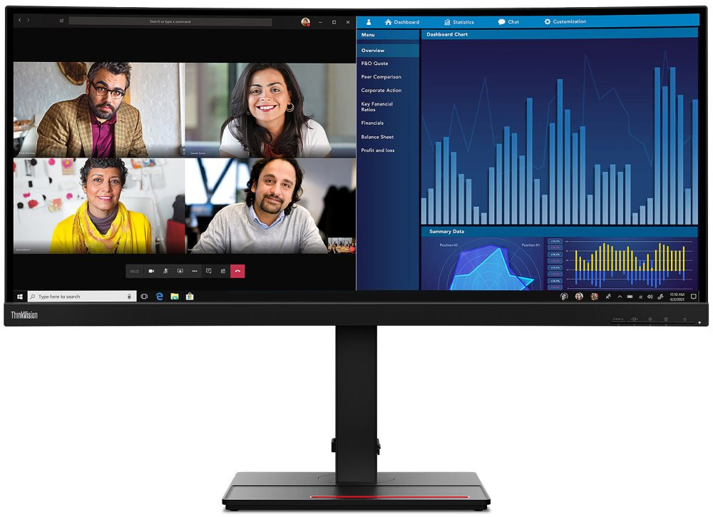 Lenovo P34w-20/ 34,14" IPS, prohnutý/ 3440x1440/ 21:9/ 300cd/m2/ 1000:1 / 4ms/ HDMI/ DP/ USB/ RJ45/ VESA/černý