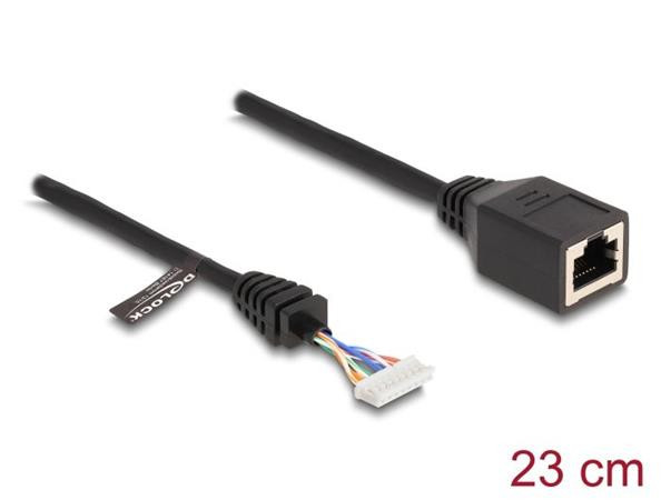 Delock Kabel ze zásuvky RJ45 na zásuvkový pinový konektor, 2,00 mm, 8 pinový Cat.5e, 23 cm, černý