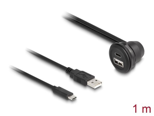 Delock Kabel USB 2.0, ze zástrčky USB Typ-A a zástrčky USB Type-C™ na zásuvku USB Typ-A, pravoúhlou 90° a na zásuvku USB