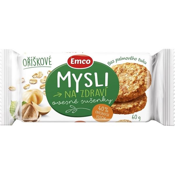 Ovesné sušenky Mysli Emco, oříškové, 60 g
