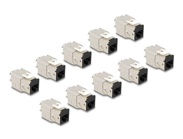 Delock Modul Keystone ze zásuvkového konektoru RJ45 na LSA Cat.6A, beznástrojový, černá, sada 10 kusů