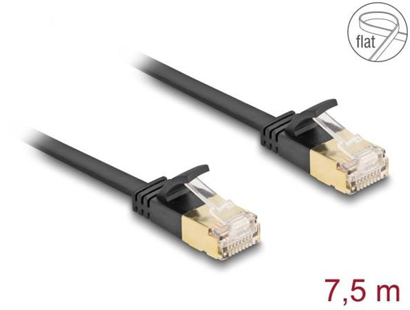 Delock Síťový kabel RJ45 Cat.6A, ze zástrčky na zástrčku,s robustní západkou a hrubým plochým kabelem Cat.7, U/FTP,7,5 m