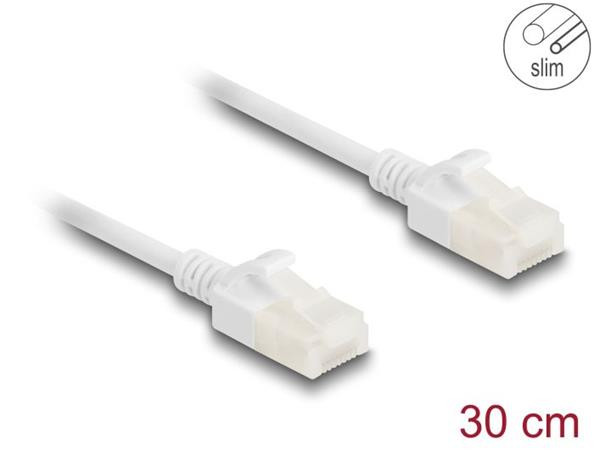 Delock Síťový kabel RJ45 Cat.6A, ze zástrčky na zástrčku, s robustní západkou, pro průmyslové použití, U/UTP Slim, 0,3 m