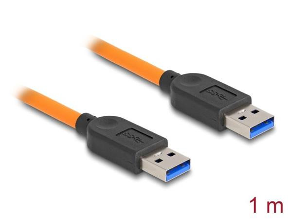 Delock USB 5 Gbps kabel, ze zástrčky USB Typu-A na zástrčku USB Typu-A, k focení s tetheringem, 1 m, oranžový