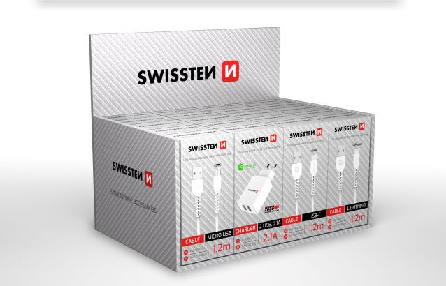 SWISSTEN SET SAMOPRODAVAČ (5x kabel MicroUSB, 5x USB-C, 5x lightning, 5x SN 2USB 2,1A)