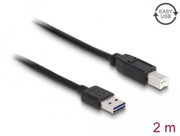 Delock Kabel EASY-USB 2.0 Typ-A samec > USB 2.0 Typ-B samec 2 m černý