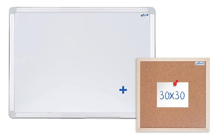 AVELI Magnetická tabule 60x45 cm, hliníkový rám+korková nástěnka 30x30 cm