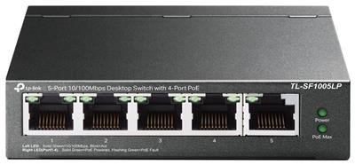 TP-Link TL-SF1005LP switch  5x 10/100Mbps 4x PoE 802.3af (až 15,4W/port) PoE budget 41W
