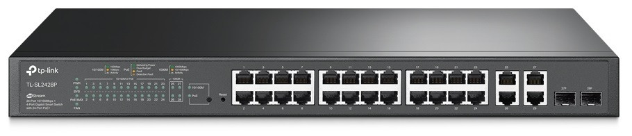 TP-Link TL-SL2428P JetStream Switch L2/L3/L4 QoS a IGMP 24x10/100 Mbps 2xSFP PoE+, OMADA SDN