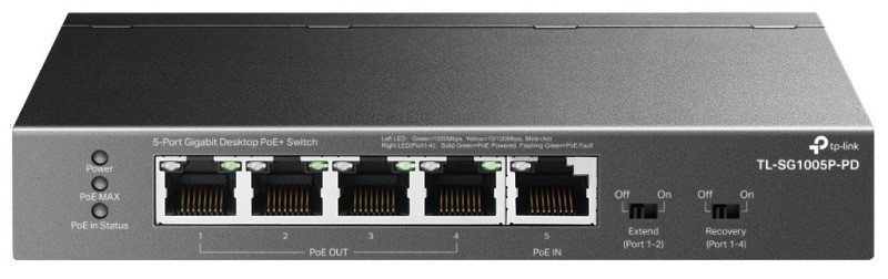 TP-Link TL-SG1005P-PD Switch 1x GLAN s PoE-in, 4x GLAN s PoE+ ( PoE extender switch až 250M _napájení 802.3bt) 