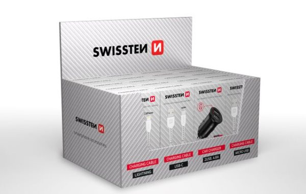 SWISSTEN SET SAMOPRODAVAČ (5x kabel MicroUSB, 5x USB-C, 5x lightning, 5x CL 2USB 4,8A)