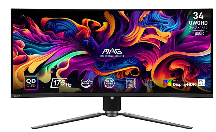 MSI Gaming monitor MAG 341CQP QD-OLED, 34,18" QD-OLED zakřivený/3440x1440 (UWQHD)/175Hz/0,03ms/2xHDMI/DP/USB-C/3xUSB/Výškově nast.
