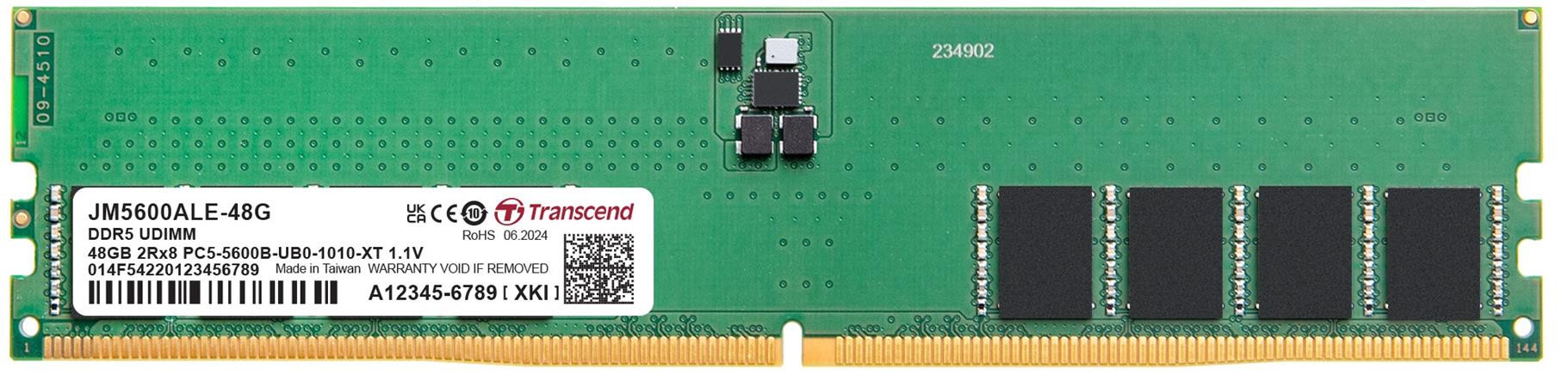 Transcend paměť 48GB JM DDR5 5600 U-DIMM 1Rx8 3Gx8 CL46 1.1V