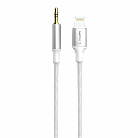 SWISSTEN AUDIO ADAPTÉR TEXTILE LIGHTNING (samec) / 3,5 mm JACK (samec) 1,5 M BÍLÝ 