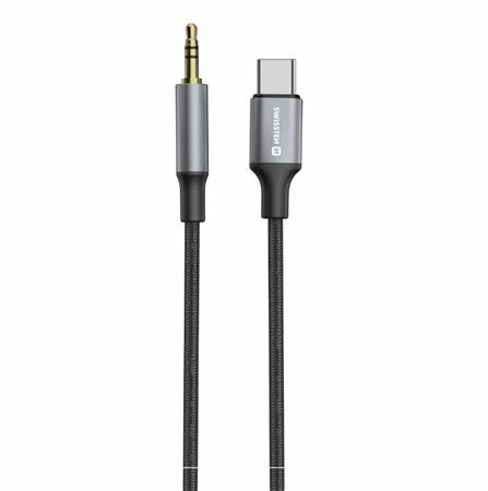 SWISSTEN AUDIO ADAPTÉR TEXTILE USB-C (samec) / 3,5 mm JACK (samec) 1,5M ČERNÝ (nahrazuje 73501303)