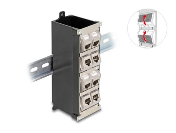 Delock 8 portový držák Keystone na kolejnici dle DIN nebo montáž na stěnu, sklopný
