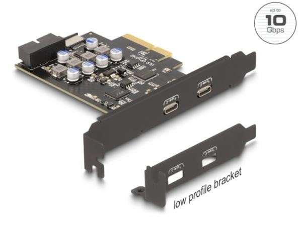 Delock Karta PCI Express x4 na 2 x externí USB Type-C™, 1 x interní USB 10 Gbps Type-E Key A a 1x 19-pin  USB -low profi