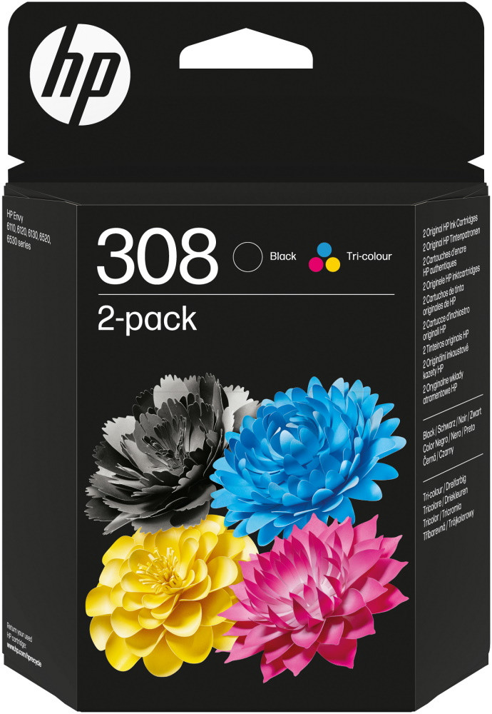 HP 308 Černá/Tříbarevná originální inkoustová kazeta 2-pack
