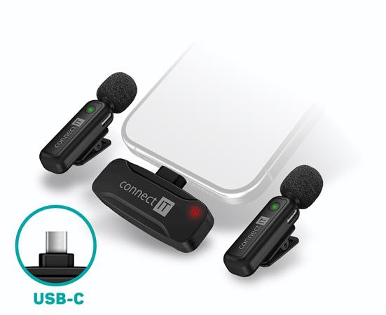 CONNECT IT Wireless Lavalier mikrofon USB-C konektor (2 ks + receiver) set ČERNÝ
