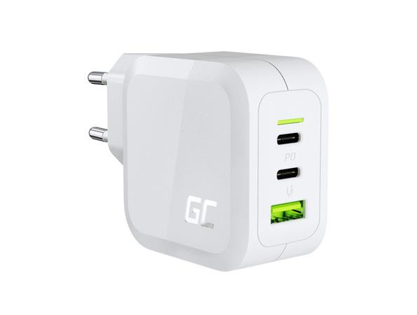 Green Cell bílá 65W GaN GC PowerGan nabíječka do zdi pro notebook, MacBook, telefon, tablet, Nintendo Switch - 2x USB-C, 1x