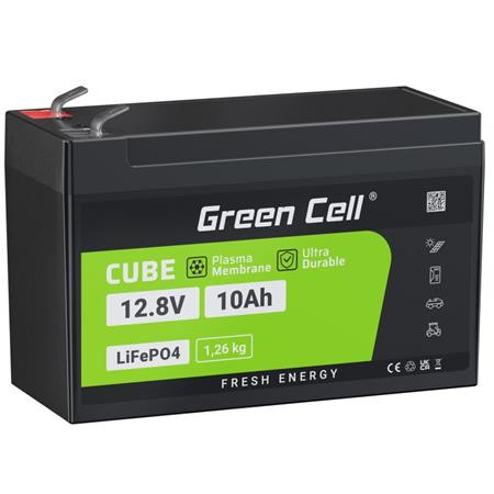 Green Cell LiFePO4 Battery 12V 12.8V 10Ah for photovoltaic system, campers and boats