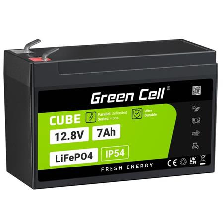 Green Cell CUBE LiFePO4 akumulátor 7Ah 12,8V 89,6Wh lithium-železo-fosfát pro UPS nepřerušitelné napájecí zdroje, monitoring