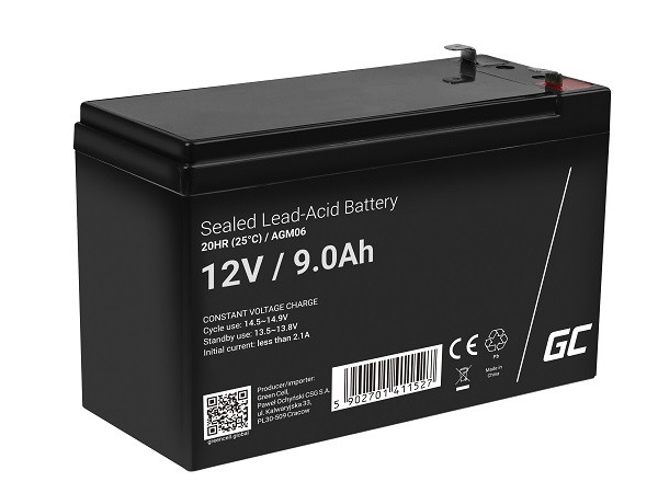 Green Cell AGM VRLA 12V 9Ah maintenance-free battery for UPS units