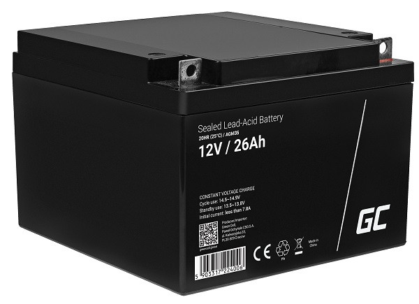 Green Cell AGM VRLA 12V 26Ah maintenance-free battery for mower, scooter, boat, wheelchair