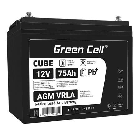 Green Cell CUBE AGM IP54 12V 75Ah VRLA Battery Gel deep cycle powerchair photovoltaic leisure battery campervan