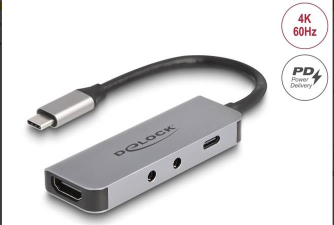 Delock Adaptér USB Type-C™ na HDMI 4K 60 Hz náhlavní a mikrofonní port + USB Type-C™ PD 95 W
