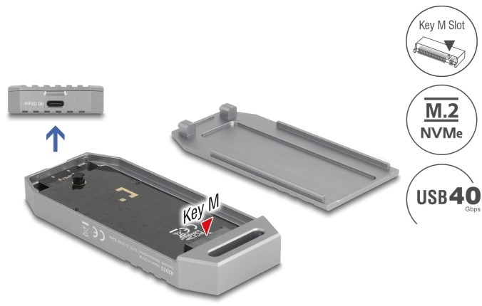 Delock Kryt SSD M.2 NVMe, USB, 40 Gbps - beznástrojový