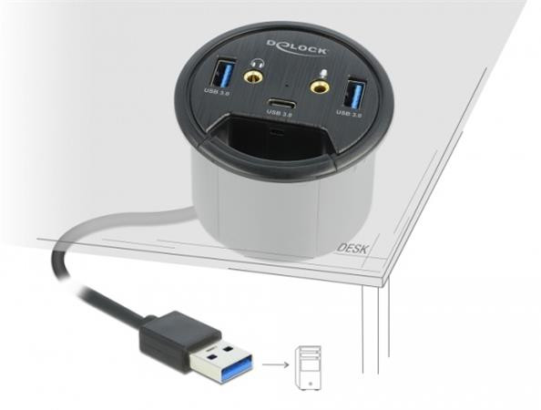 Delock Tříportový stolní rozbočovač USB 1 x USB Type-C™ a 2 x USB Typu-A + porty HD-Audio