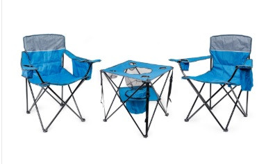 PLATINET KEMPINGOVÝ SET 2x ŽIDLE POLSTROVANÁ 55x55x44/90 CM + 1x STŮL 59x59x60 cm MODRÁ