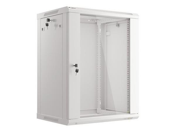 LANBERG 19" RACKOVÁ SKŘÍŇ PRO MONTÁŽ NA STĚNU 15U/600X450 (v rozloženém stavu) S PROSKLENÝMI DVEŘMI ŠEDÁ  V2