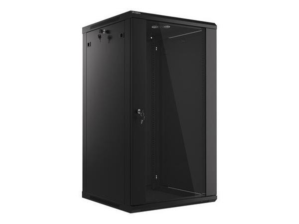 LANBERG 19" RACKOVÁ SKŘÍŇ PRO MONTÁŽ NA STĚNU 22U/600X600 (v rozloženém stavu) S PROSKLENÝMI DVEŘMI ČERNÁ  V2
