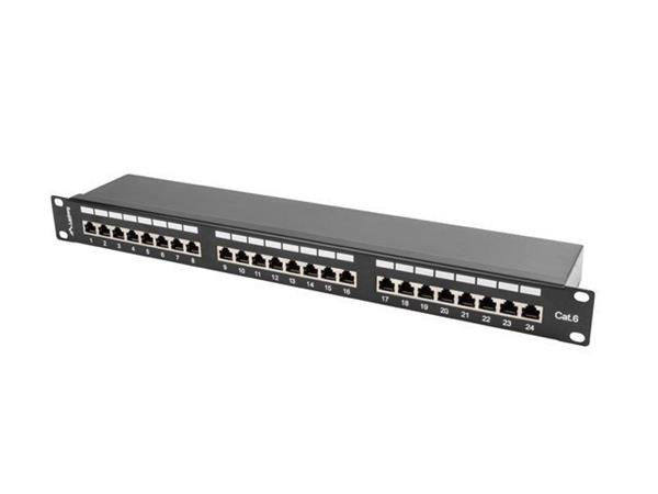LANBERG PATCH PANEL 24 PORTŮ 1U 19" CAT.6 FTP STÍNĚNÝ ČERNÝ 