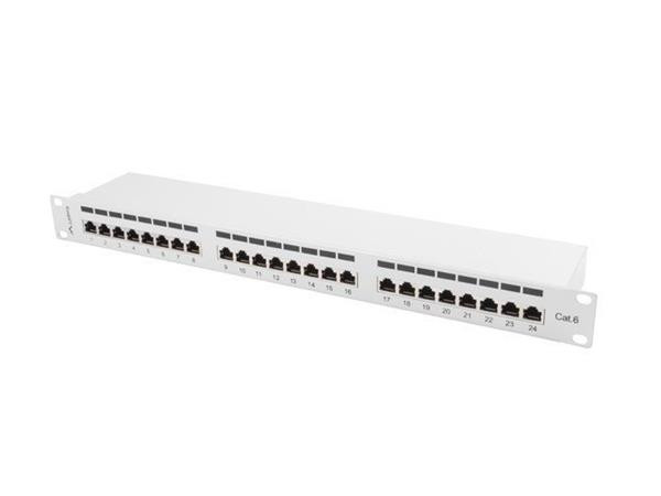 LANBERG PATCH PANEL 24 PORTŮ 1U 19" CAT.6 FTP STÍNĚNÝ ŠEDÝ 