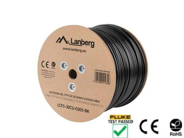 LANBERG LAN KABEL CAT.5E FTP 305M PEVNÝ VENKOVNÍ KABEL S GELOVOU VÝPLNÍ CU ČERNÝ FLUKE PASS 