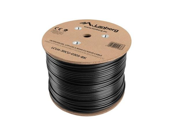 LANBERG LAN KABEL CAT.6 UTP 305M PEVNÝ VENKOVNÍ S GELOVOU VÝPLNÍ CU ČERNÝ FLUKE PASS 