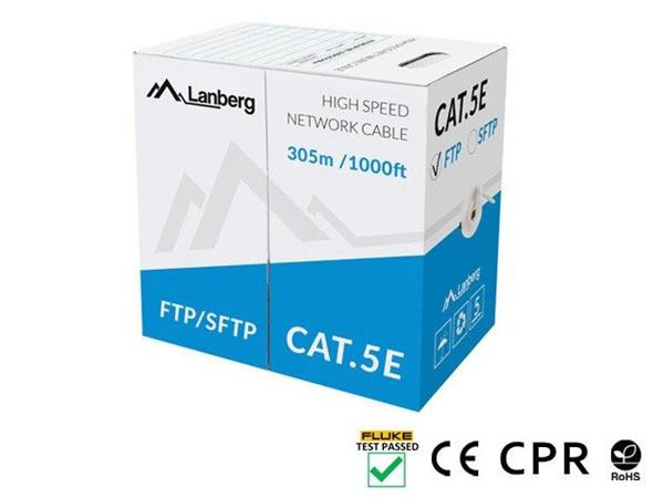 LANBERG LAN KABEL CAT.5E FTP 305M PEVNÝ CU ŠEDÝ CPR + FLUKE PASSED 