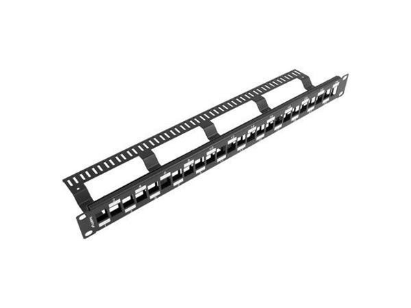 LANBERG PATCH PANEL BLANK 24 PORTŮ 1U STAGGERED S ORGANIZÉREM PRO MODULY KEYSTONE BLACK 