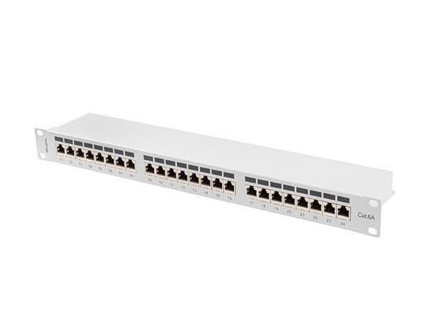 LANBERG PATCH PANEL 24 PORTŮ 1U 19" CAT.6A FTP STÍNĚNÝ ŠEDÝ 