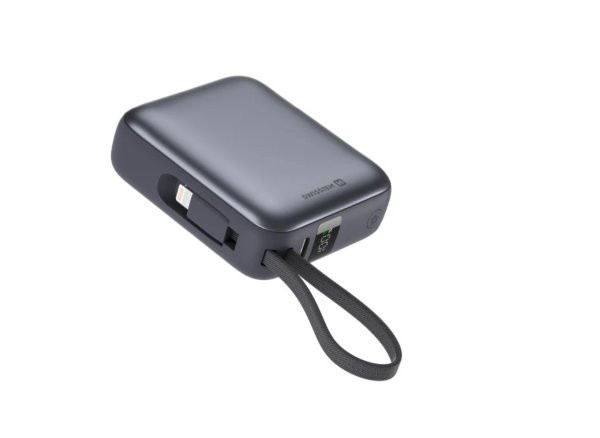 SWISSTEN POWER BANK 10000 mAh S INTEGROVANÝMI KABELY  USB-C A LIGHTNING VESMÍRNĚ STŘÍBRNÁ