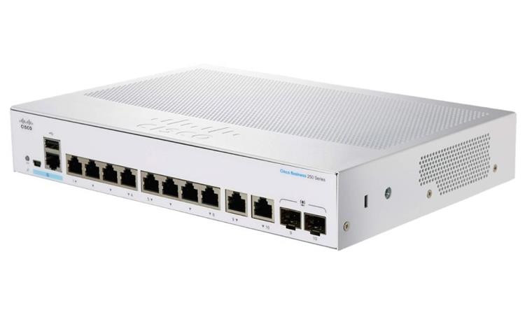 Cisco switch CBS250-8T-E-2G (8xGbE,2xGbE/SFP combo,fanless) - REFRESH