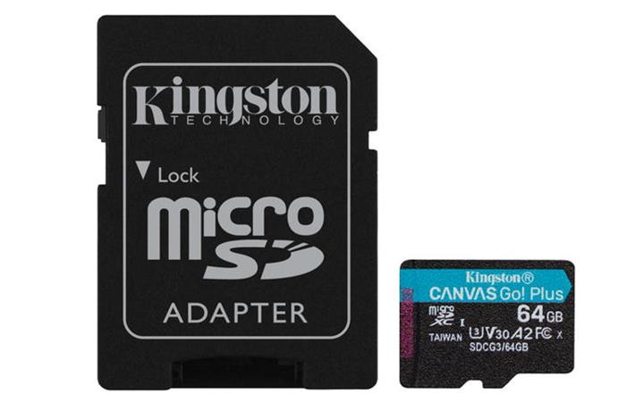 KINGSTON 64GB microSDXC Canvas Go Plus Gen4 200MB/s A2 U3 V30 Card + Adapter