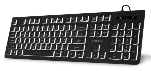 EVOLVEO K1010, klávesnice s bílým podsvícením, CZ+SK, černá