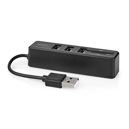 Nedis CCGB60250BK01 - USB hub | 1x USB-A | 3x USB A Zásuvka | 5 Portů port(s) | USB 2.0 | Napájení z USB | SD & MicroSD